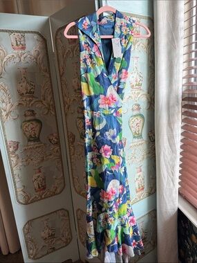 Blue Floral High-Low Wrap Dress by